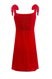 Tie Shoulder Red Chiffon Short Summer Dress