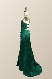 Straps Green Lace and Satin Mermaid Formal Dress