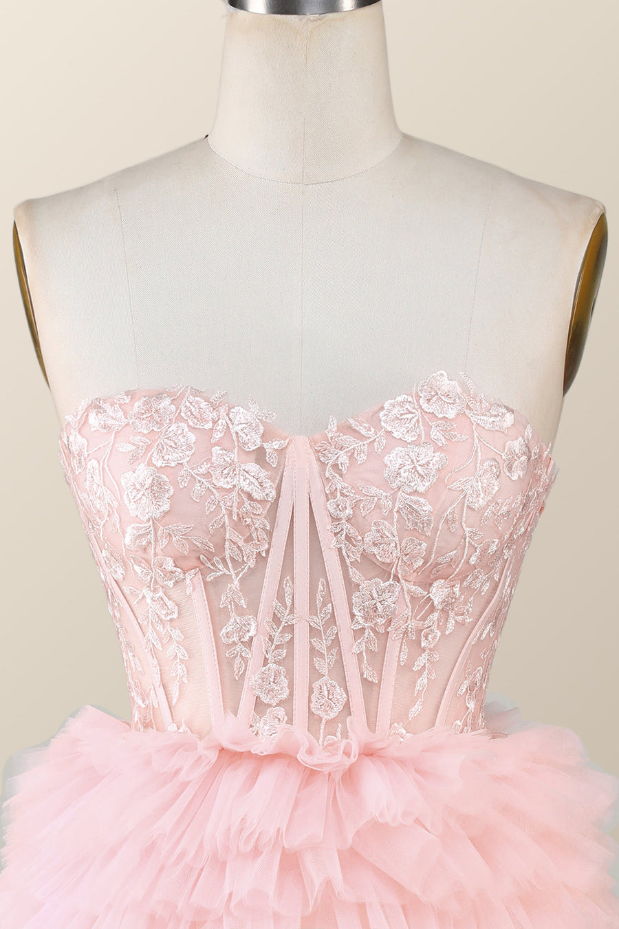 Pink Sweetheart Lace and Ruffles Short Tulle Dress