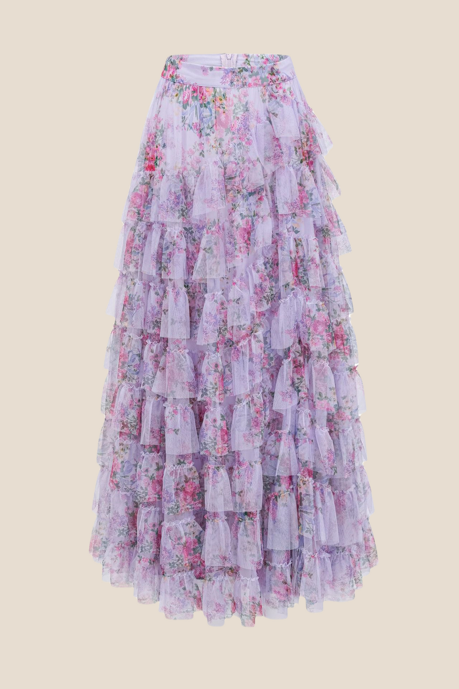 Two Pieces Lavender Floral Print Tiered Long Dress