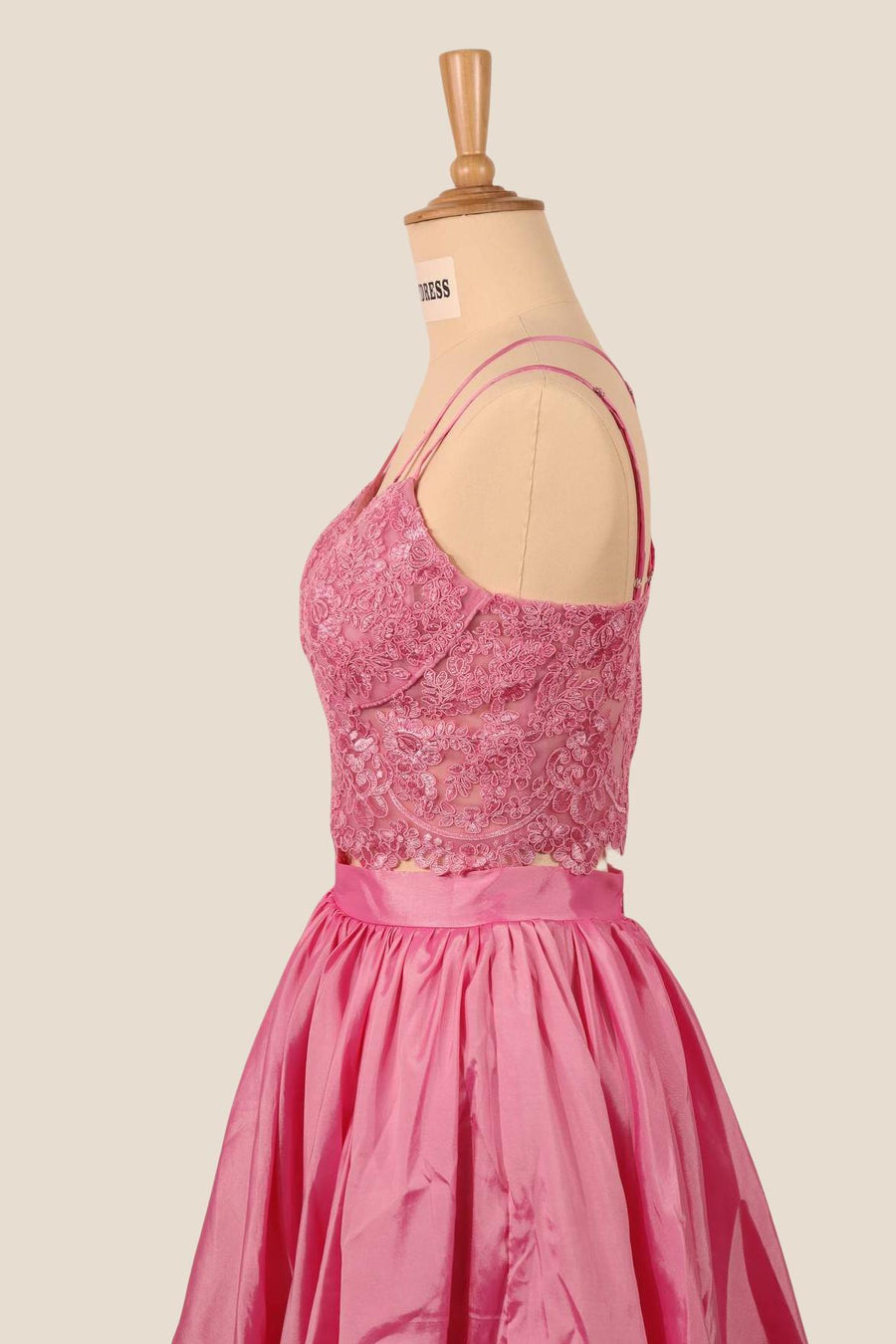 Two Pieces Pink Lace Appliques Short Dress