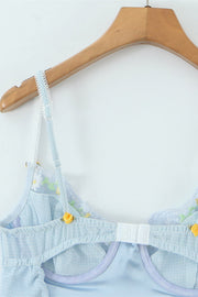Blue Flower Embroidered A-line Short Dress
