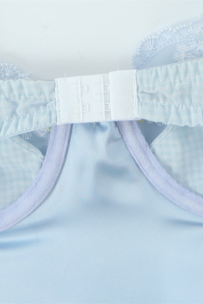 Blue Flower Embroidered A-line Short Dress
