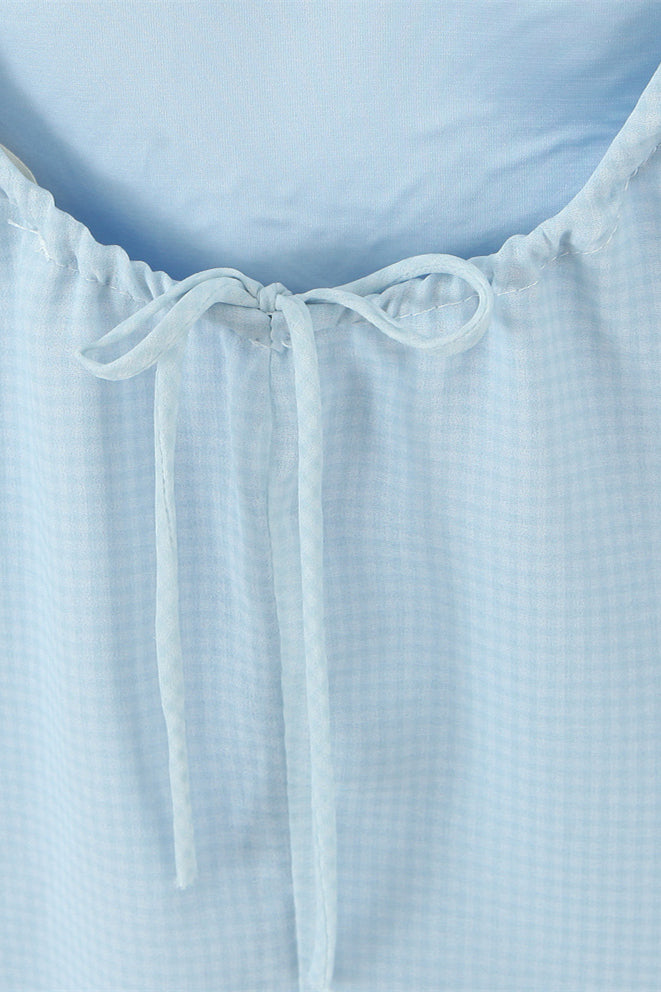 Blue Flower Embroidered A-line Short Dress