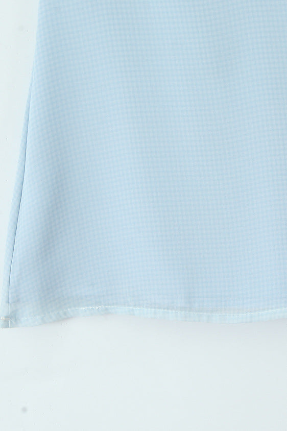 Blue Flower Embroidered A-line Short Dress