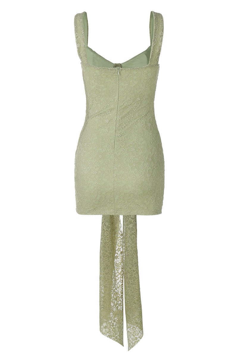 V-neck Green Lace Bodycon Short Dress