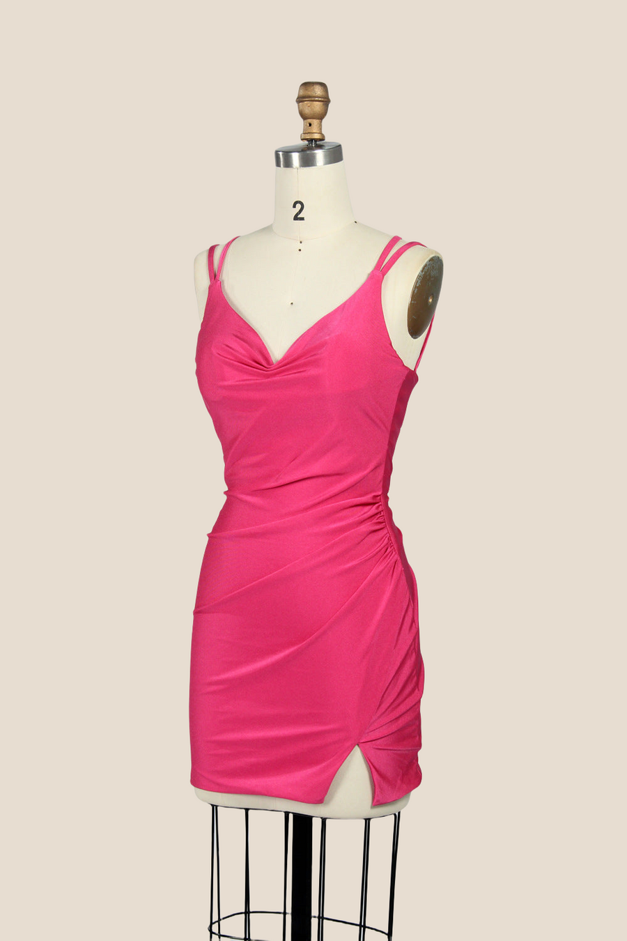 V-neck Pink Ruched Bodycon Short Dress