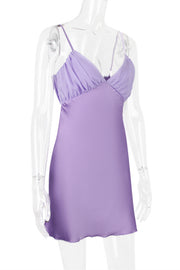 V-neck Lavender Back Tie Short Party Dress