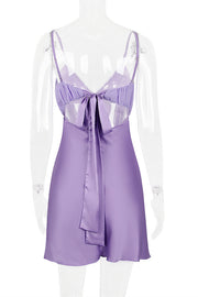 V-neck Lavender Back Tie Short Party Dress