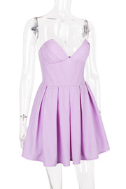 V-neck Lavender Pleated Short Party Dress