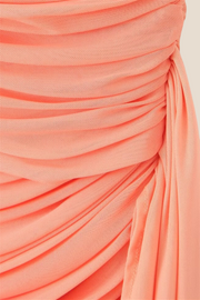 V-neck Orange Ruched Short Dress with Streamer