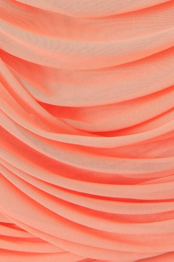 V-neck Orange Ruched Short Dress with Streamer