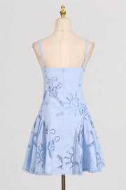 V-neck Pink Hollow A-line Short Dress