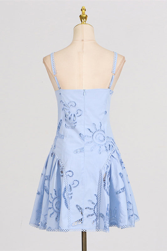 V-neck Pink Hollow A-line Short Dress
