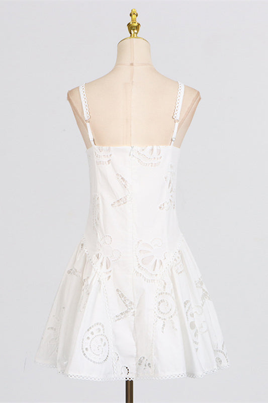 V-neck Pink Hollow A-line Short Dress