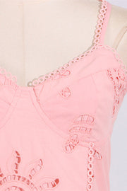 V-neck Pink Hollow A-line Short Dress
