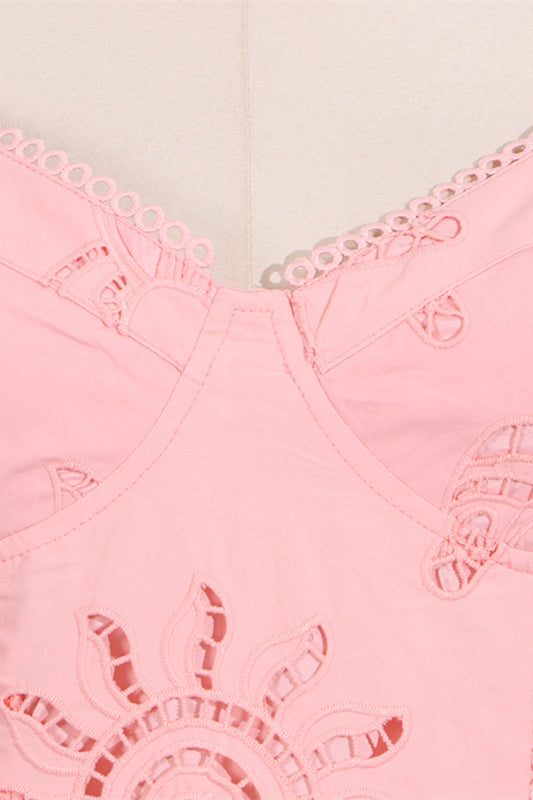 V-neck Pink Hollow A-line Short Dress