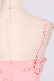 V-neck Pink Hollow A-line Short Dress