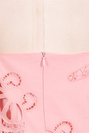 V-neck Pink Hollow A-line Short Dress