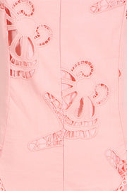 V-neck Pink Hollow A-line Short Dress