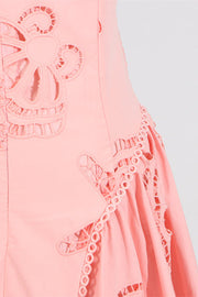 V-neck Pink Hollow A-line Short Dress
