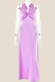 Twist V-neck Pink Open Back Sheath Long Dress