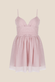 V-neck Pink Pleated A-line Short Tulle Dress