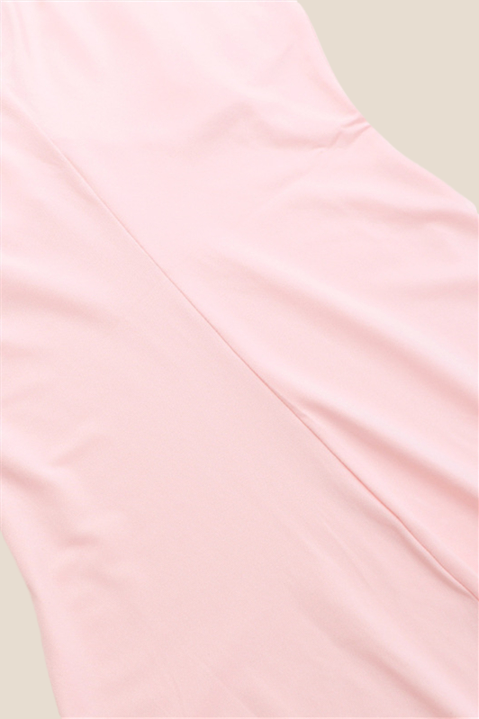 V-neck Pink Ruffle Hem Long Dress with Slit