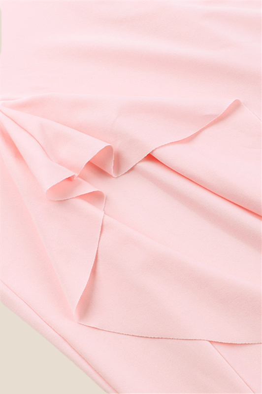 V-neck Pink Ruffle Hem Long Dress with Slit