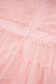 V-neck Pink Ruffle Tiered A-line Long Dress