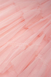 V-neck Pink Ruffle Tiered A-line Long Dress