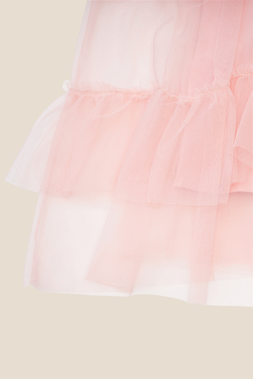 V-neck Pink Ruffle Tiered A-line Long Dress