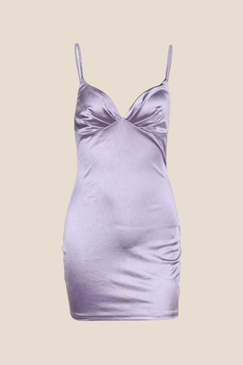 V-neck Purple Ruched Bodycon Short Dress