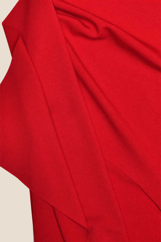 V-neck Red High Slit Ruched Long Dress