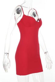 Straps Red High Waist Bodycon Short Dress