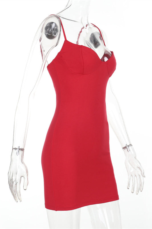 Straps Red High Waist Bodycon Short Dress