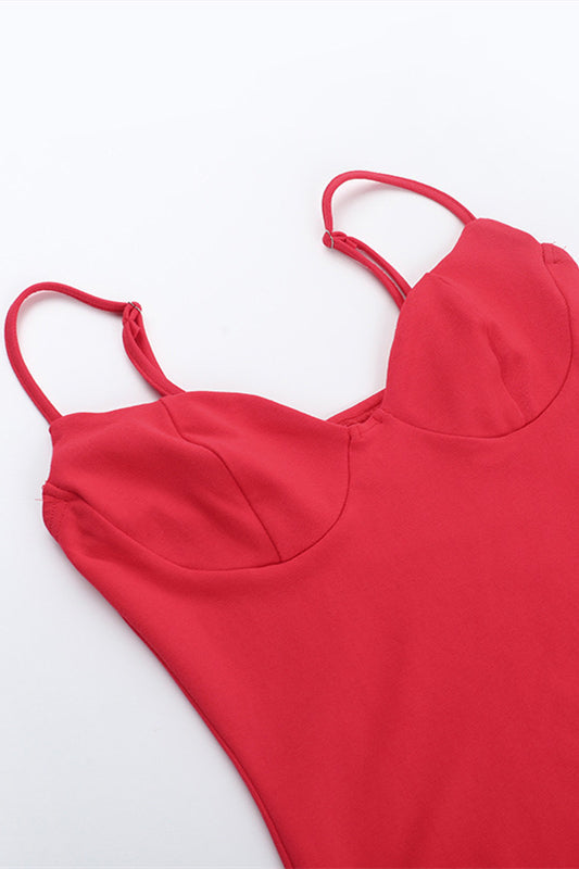 Straps Red High Waist Bodycon Short Dress