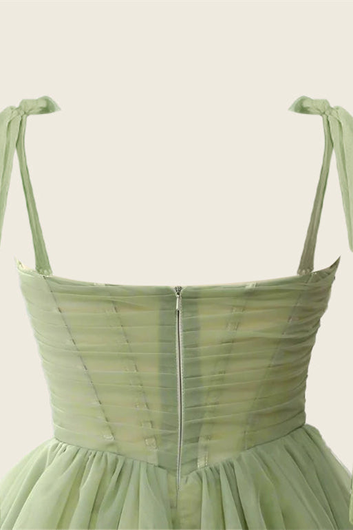 V-neck Sage Green Pleated A-line Short Dress Ohmollydress V-neck Sage Green Pleated A-line Short Dress Ohmollydress