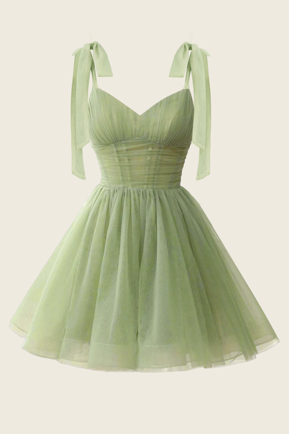 V-neck Sage Green Pleated A-line Short Dress Ohmollydress V-neck Sage Green Pleated A-line Short Dress Ohmollydress