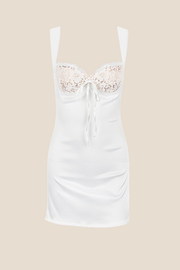 V-neck White Satin A-line Short Dress