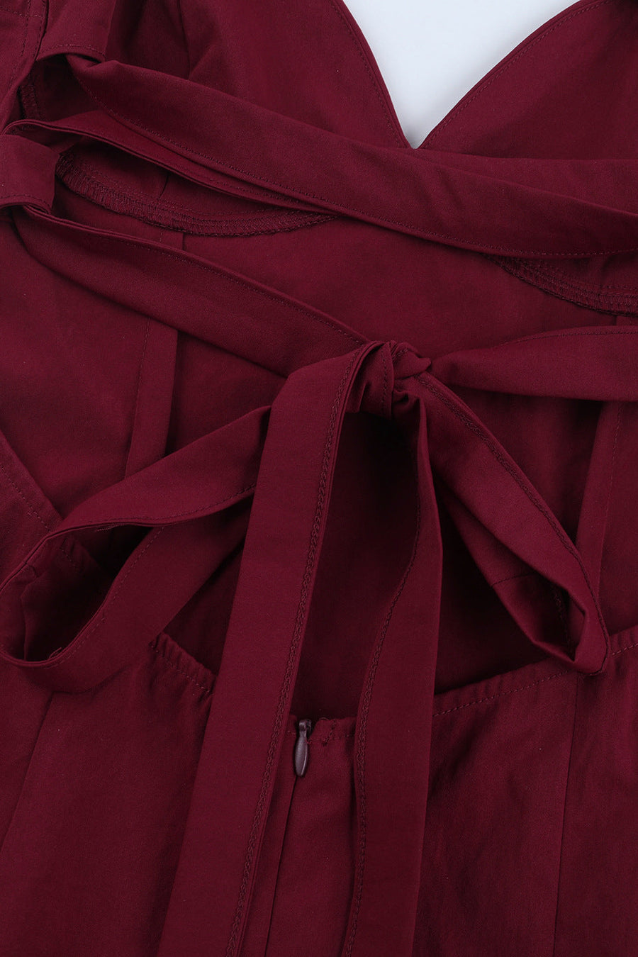V-neck Wine Red Ruffle Long Party Dress