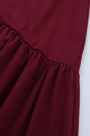 V-neck Wine Red Ruffle Long Party Dress