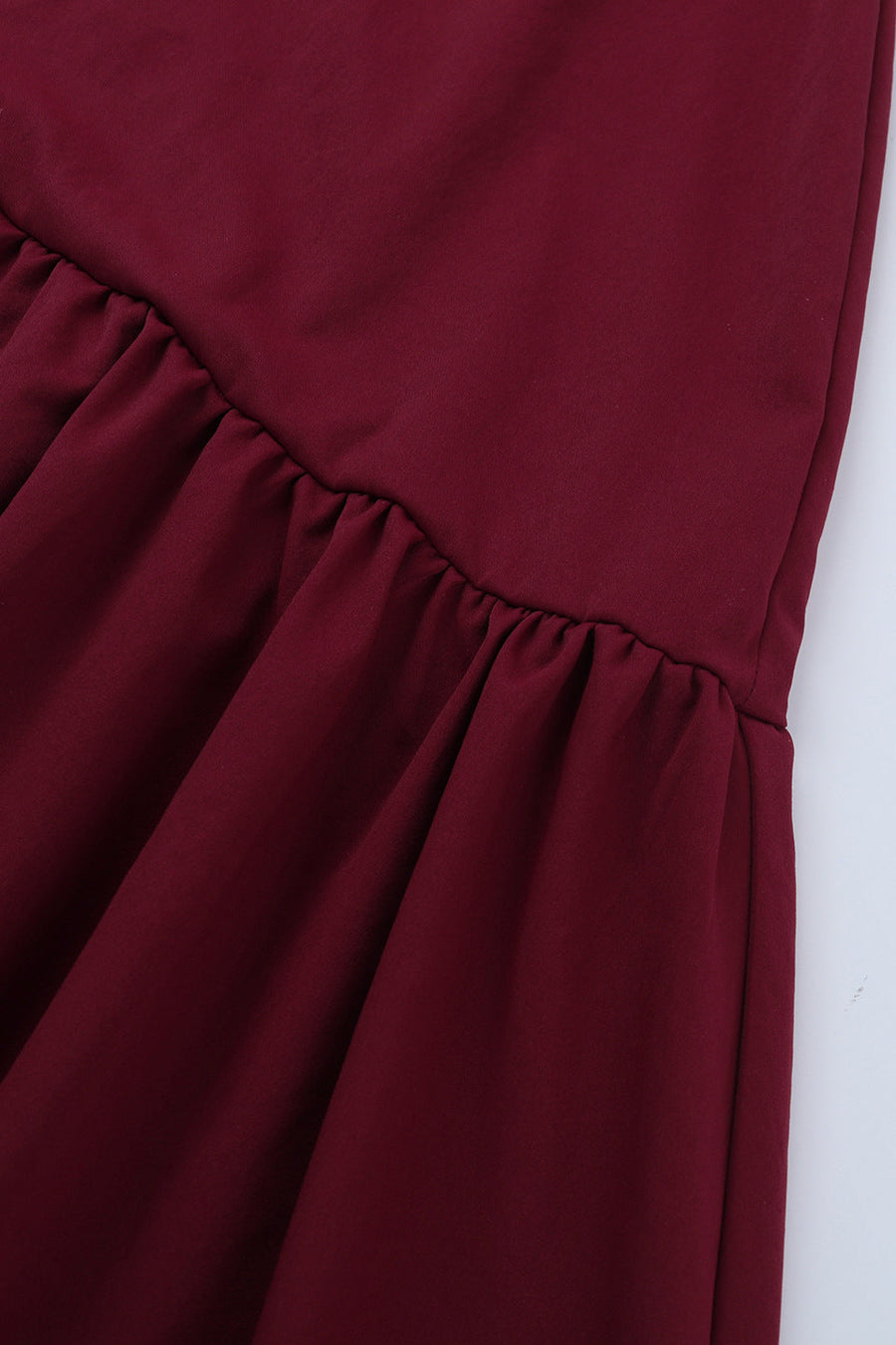V-neck Wine Red Ruffle Long Party Dress