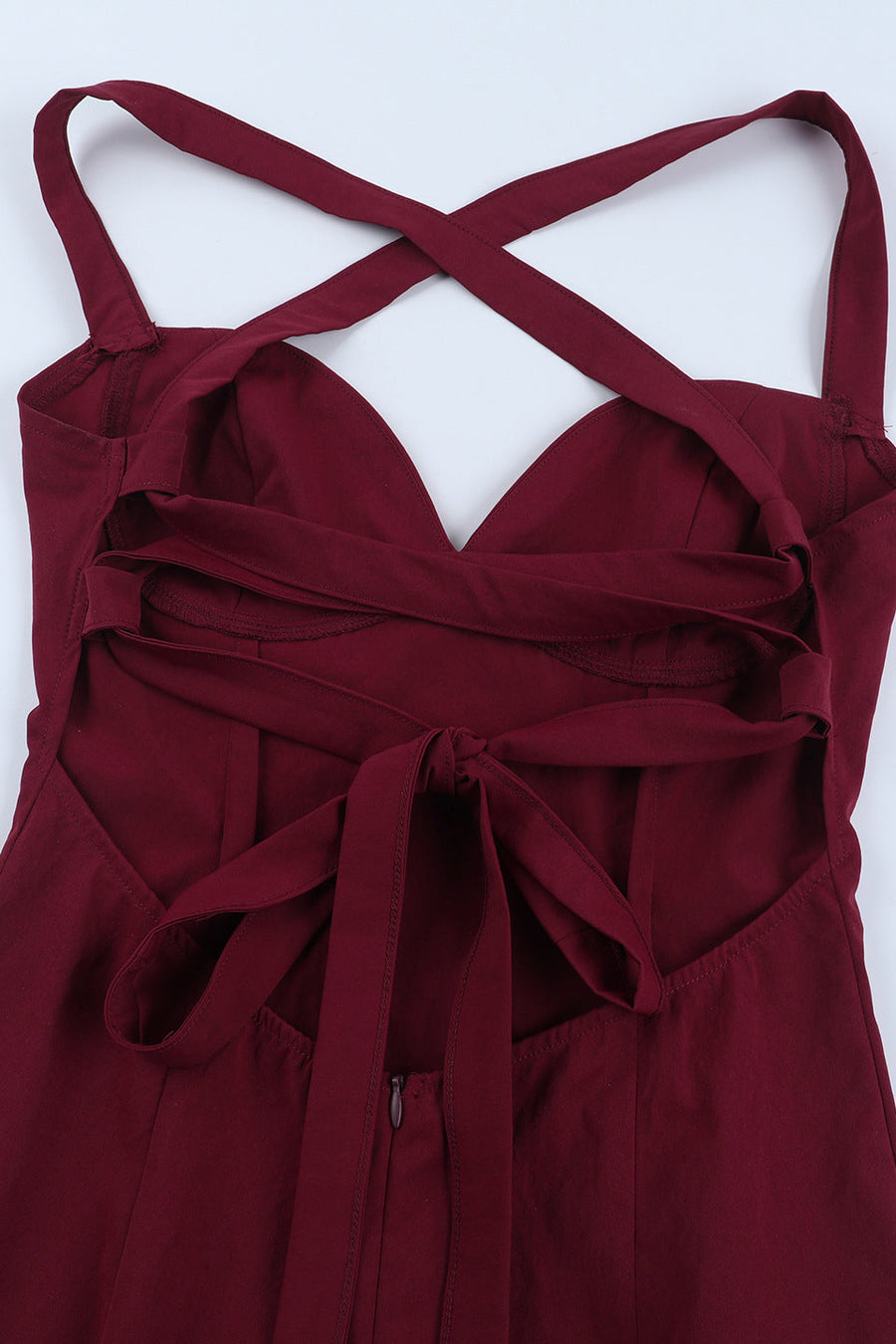 V-neck Wine Red Ruffle Long Party Dress