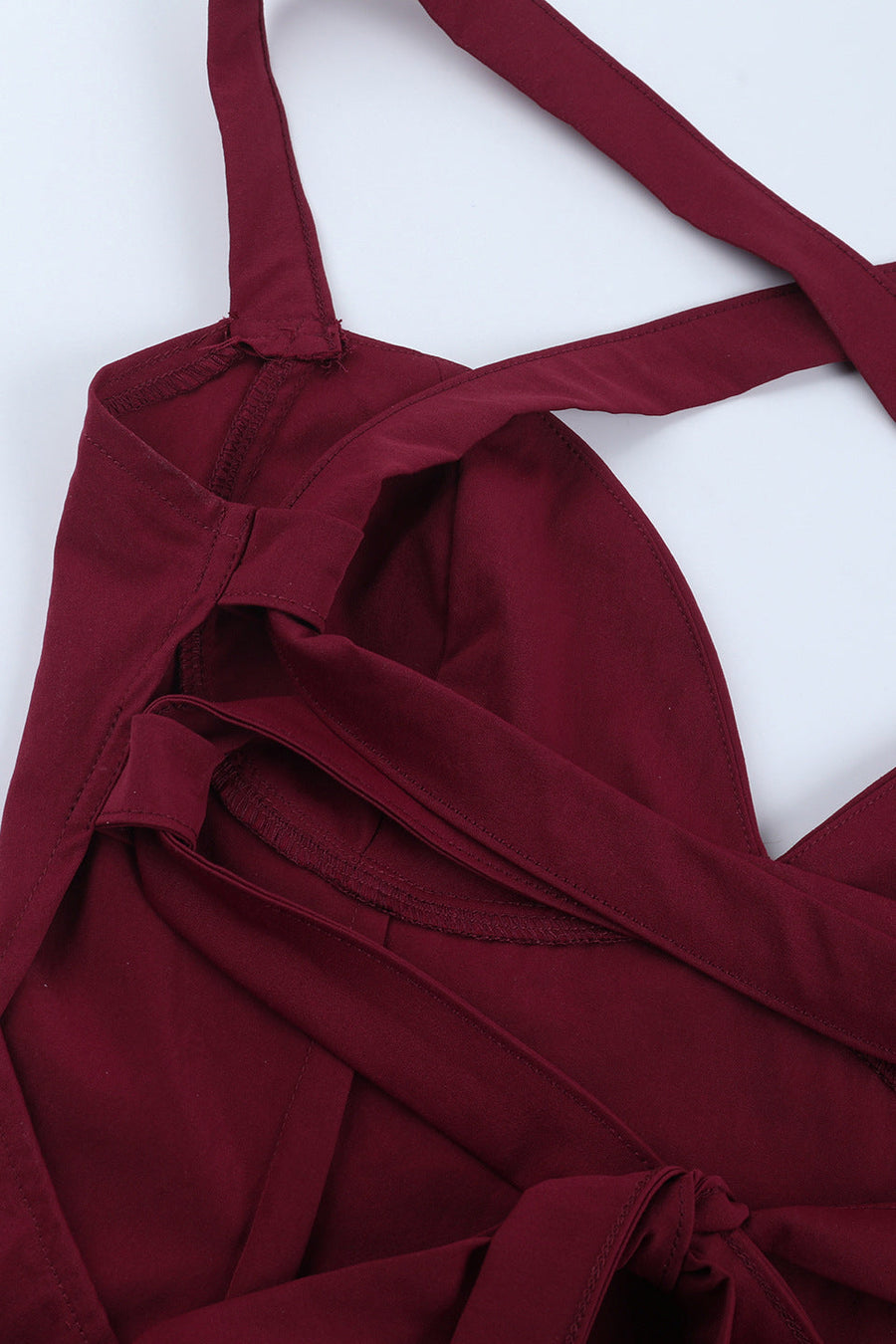 V-neck Wine Red Ruffle Long Party Dress