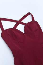 V-neck Wine Red Ruffle Long Party Dress