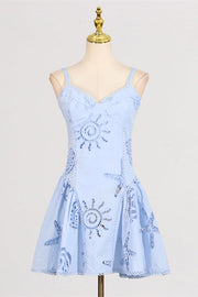 V-neck Pink Hollow A-line Short Dress