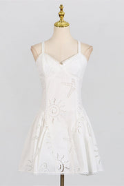 V-neck Pink Hollow A-line Short Dress