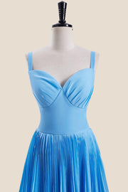 V Neck Blue Empire Tiered Long Bridesmaid Dress