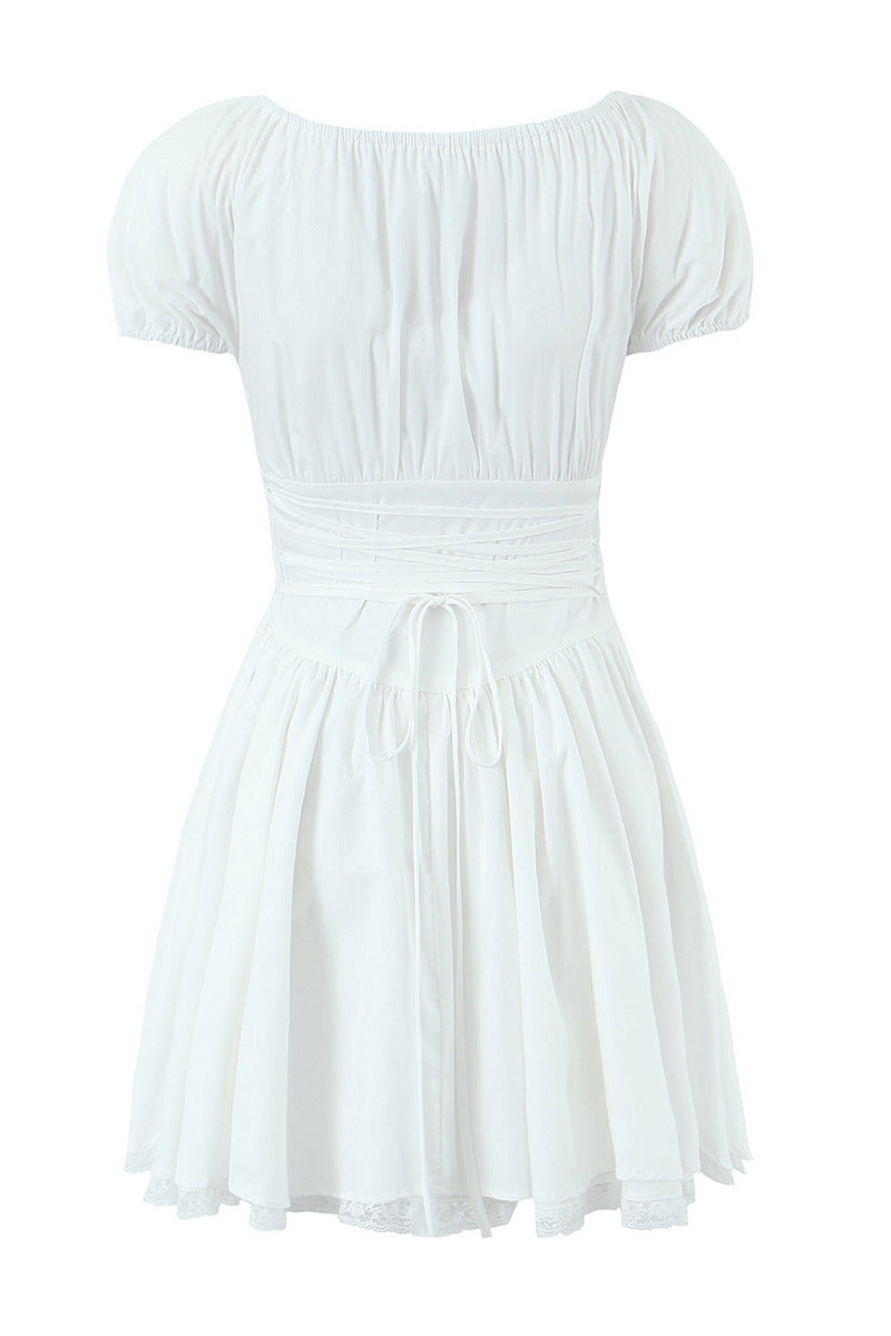 White Lace Patchwork Cotton Short Dress